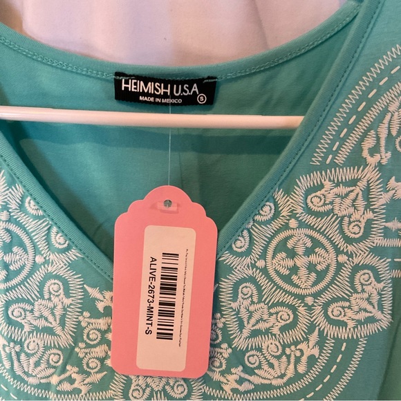 Heimish Women’s Short Sleeve V-Neck Damask Bohemian Top Size Small Mint NWTO - Picture 2 of 11